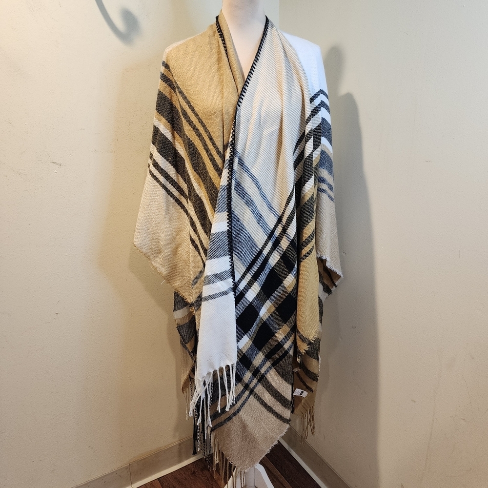 Mudpie Plaid Fringe Large Poncho